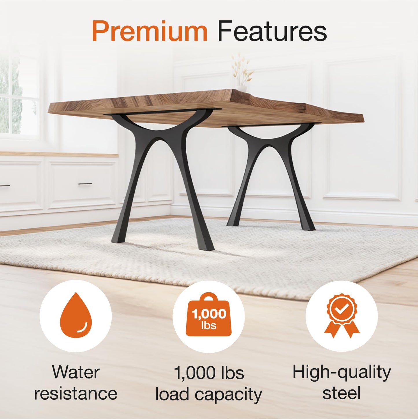 Flowyline 28" H 414 Hatty Handcrafted Black Metal Table Legs and Bases for Dining Tables | Steel Desk Legs | Rust-Resistant, Adjustable Furniture Legs for Bench DIY Mid-Century Modern Indoor/Outdoor