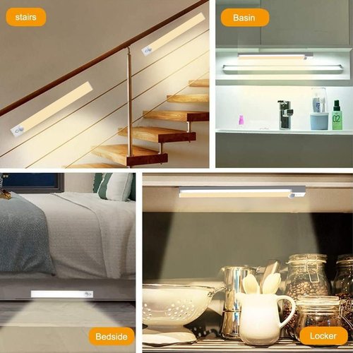 Rihvy Under Cabinet Lighting 8 Inches Rechargeable Motion Sensor Light Indoor, 3 Color Dimmable Closet Light Battery Operated, USB Stick on LED Magnetic Under Counter Lights for Kitchen Stair, 3 Packs