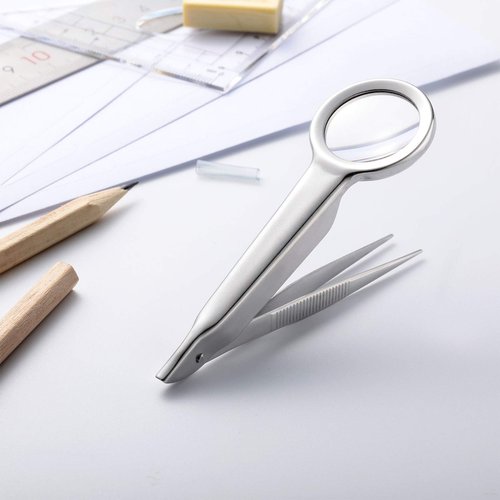 Weewooday 3 Pieces Magnifying Glass Tweezers Splinter Tweezers with Magnifying Glass Handheld Magnifier Forceps Portable Repairing Loupe Tool for Scientific Jewelry Inspection (10 Times)
