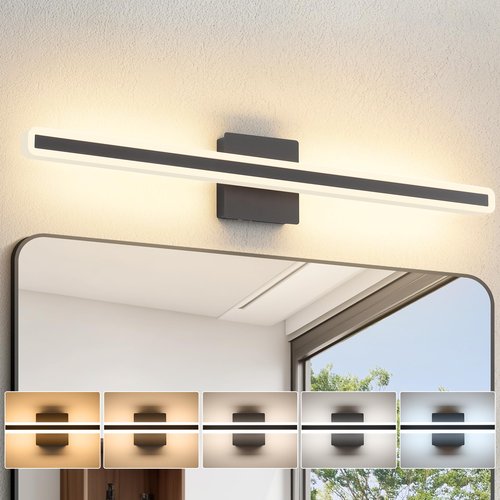 JUSHENG Black Vanity Lights for Bathroom, 5CCT Dimmable Bathroom Lights Over Mirror, Modern LED Vanity Light Fixtures Over Mirror 32'' Inch 24W
