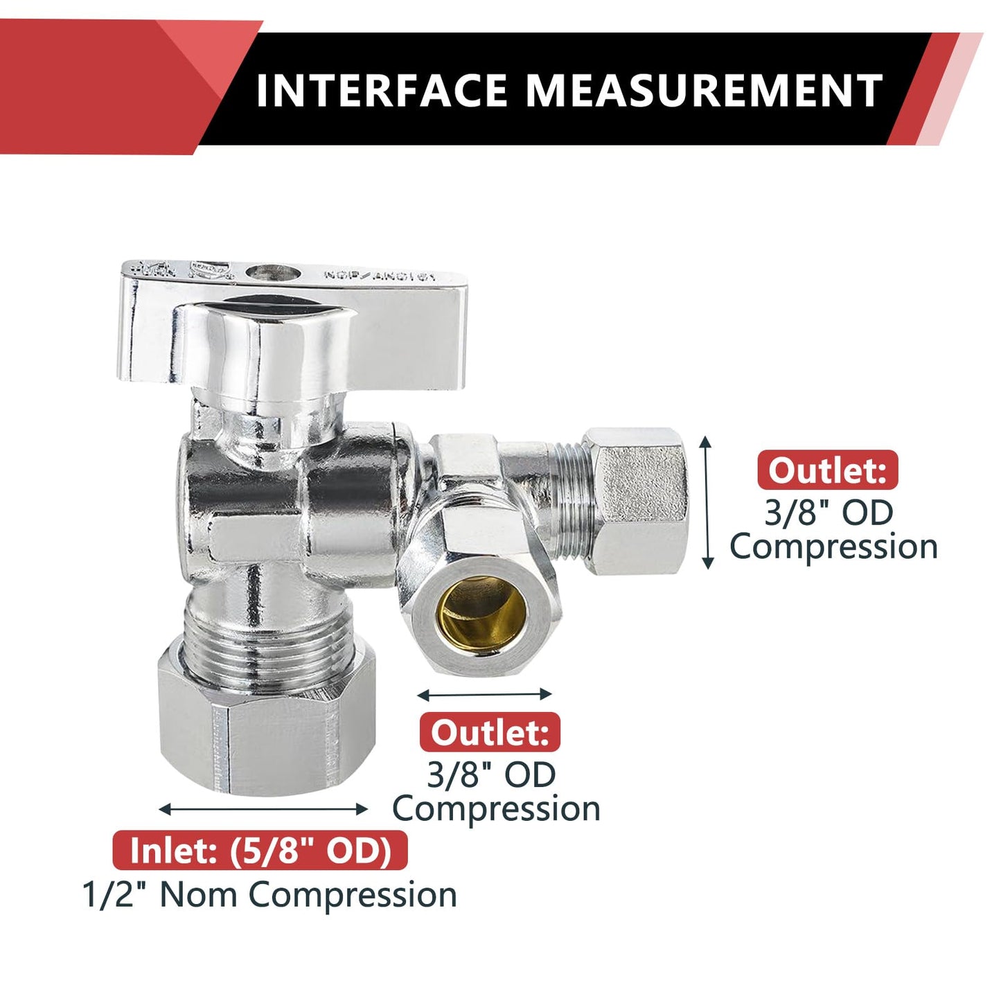 (Pack of 2) EFIELD 1/4 Turn Dual Compression Outlet Angle Stop Valve,1/2" NOM (5/8" OD) x (3/8 inch x 3/8 inch), Chrome Plated Brass Made,(VALVE206)