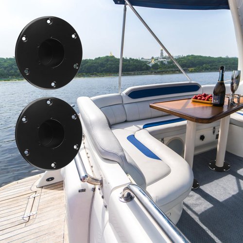 UFURMATE RV Trailer Pedestal Base 2Pcs Round Flush/Recessed Floor Mount for Table Leg Aluminum Boat Seat Round Base Plate with 6 Mounting Holes (Black)