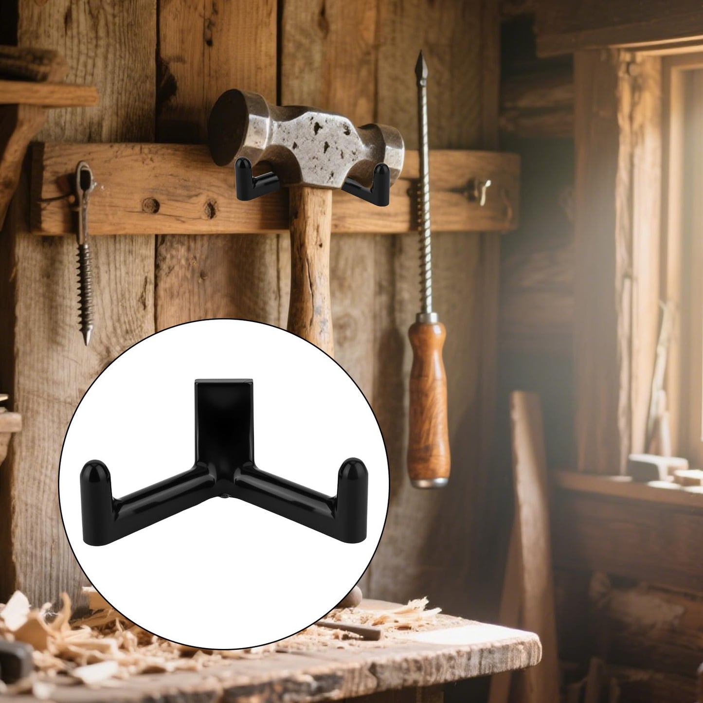 3Pcs Tool Hooks for Suncast, Double Head Design Garden Storage Hooks Tool Hanger Organization Shed Shelf Accessories for Shovels Rakes Compatible with Suncast Shed (Black)