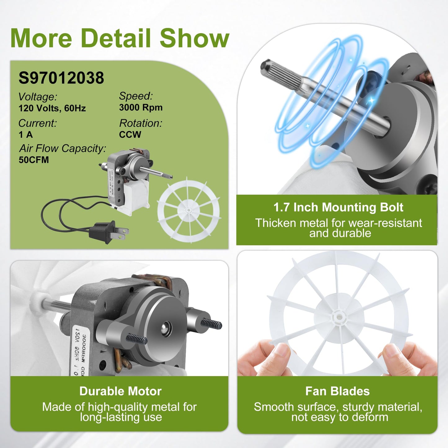 BP27 S97012038 Bathroom Vent Fan Motor and Ceiling Blower Wheel Replacement fit for Nu-Tone Br-oan 663 668 688 659 662 678 50CFM 120V S97012038 Electric Motors Kit by Fetechmate