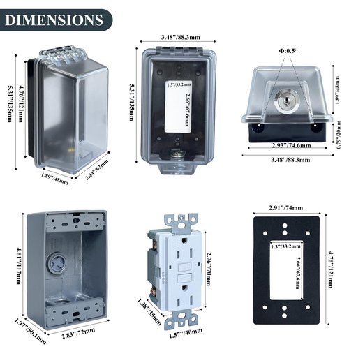 PILISPARK Universal Weatherproof Electrical Outlet Cover with Lock, Baby Proof Outlet Lock Box, Fits Most 2.6 "H x 2.56 "W or Smaller Plugs, Clear Outlet Waterproof Cover Box Fit for Outdoor In-Use