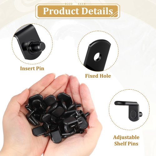 BOHUIZ 150Pcs Cabinet Shelf Pins, 5mm Metal Shelf Support Pegs Adjustable L-Shaped Shelf Pins with Rubber Sleeve Black Cabinet Dividers Holders Pegs for Wood Shelving Cabinet Bookcase