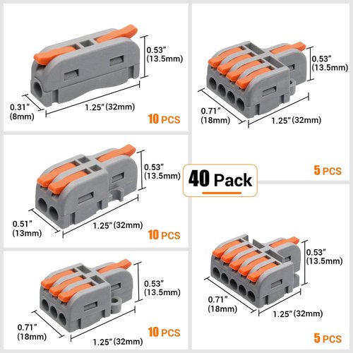 UOHGDPY 40PCS Lever Wire Connectors,1 in i Out-1 in 5 Out Wire Splitter,Compact Wire Connectors Splicing Connectors for Circuit Inline 28-12 AWG