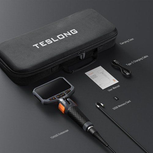 Teslong Two-Way Articulating Borescope with Light, Industrial Endoscope Inspection Camera with Articulated Probe, Flexible Mechanic Fiber Optic Snake Scope Cam for Wall Automotive Engine Inspect-5FT