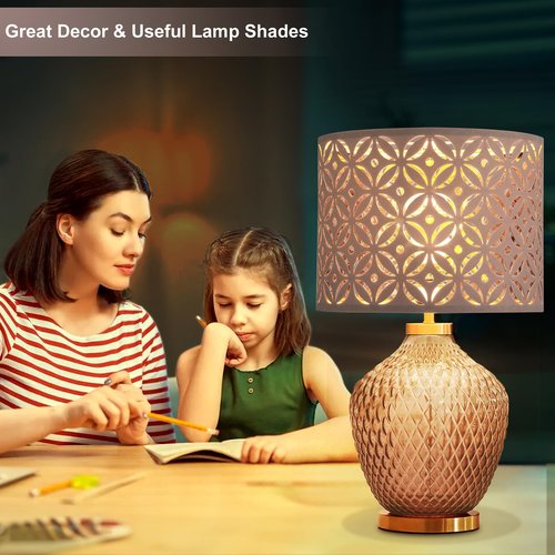 Pink Lamp Shades Set of 2, Drum Lampshades, Lampshade 10 Inches Height, Lampshades for Table Lamp, Floor Lamp, Pendant Light, Lamp Shade Harp Holder Included