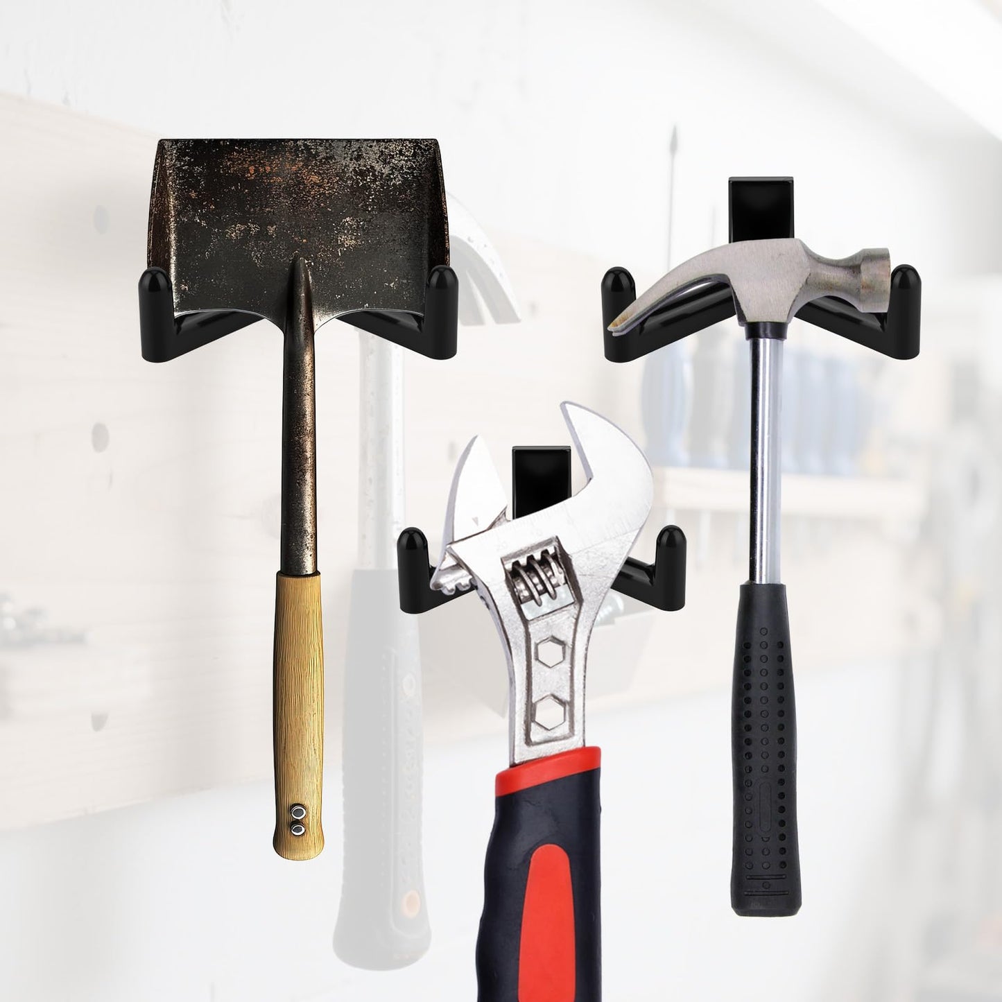 3Pcs Tool Hooks for Suncast, Double Head Design Garden Storage Hooks Tool Hanger Organization Shed Shelf Accessories for Shovels Rakes Compatible with Suncast Shed (Black)