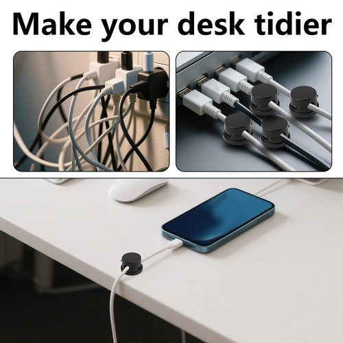 8pcs Magnetic Cord Organizers, Rotatable Strong Magnetic Cable Clips with 8 Glue Points Adhesive Wire Holder Charger Cable Management for Desk Nightstand Office Home Car