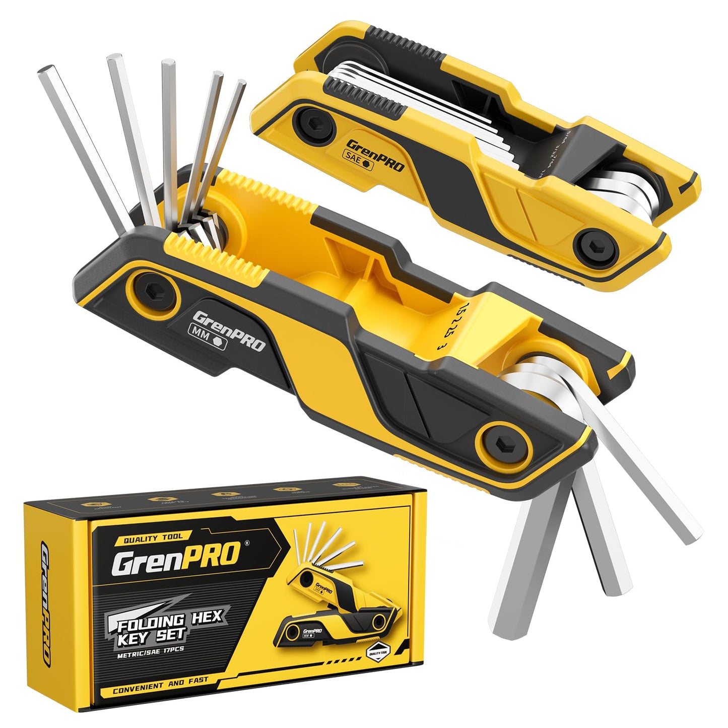 GRENPRO Folding Allen Wrenches Sets, 17PCS Allen Key Set, Hex Key Allen Wrench Set, Bike Tool Kit, Standard Metric & SAE Multifunction Tools, 2 Pack Portable Mountain Bicycle Repair Accessories Kits
