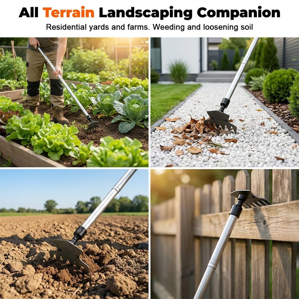 Weed Puller Tool with Long Handle, 39 Inch Manual Weeder Remover Tool, Hand Weed Rake and Garden Hoe, Weed Remover Tool, Heavy Duty Uprooting Weeding Pull for Yard, Lawn, Patio and Garden (39 inch)