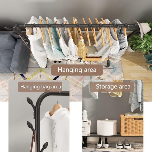 Rodiuiu Wardrobe Closet, Portable Clothing Rack for Hanging Clothes,Clothing Storage Shelf,with Storage Shelves,for Cloakroom Bedroom, Design Good Load Bearing Non-Slip Corrosion Resistant Black
