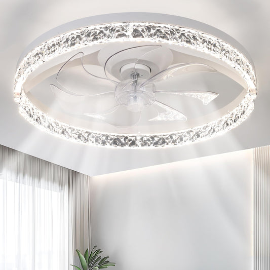 HULKNPE Smart Ceiling Fans with Lights 20" Low Profile Ceiling Fan with Light and Remote Modern Flush Mount Modern LED Ceiling Fan Dimmable Reversible Noiseless 6 Speeds for Bedroom Kids Room Kitchen