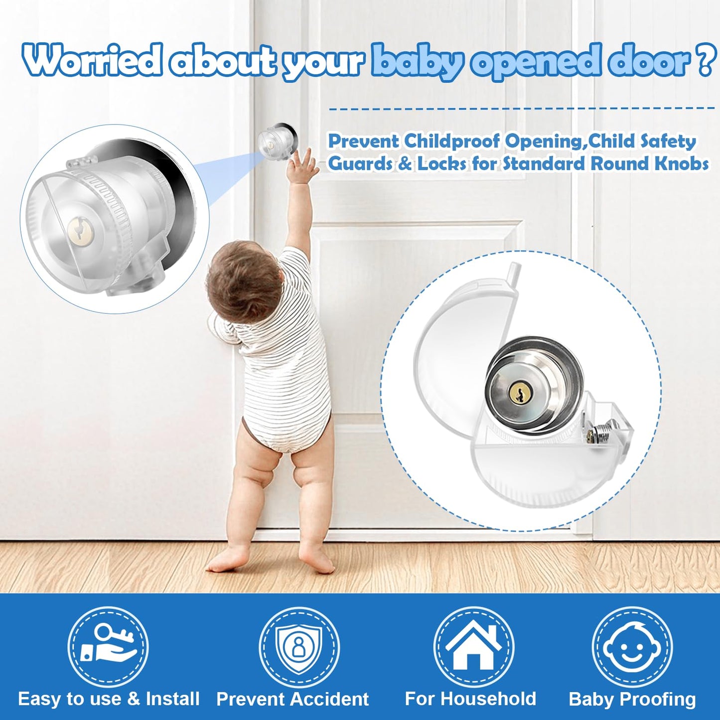 PILISPARK Door Knob Safety Self-locking Cover for Kids, 1 Pack,Prevent Childproof Opening,Easy Install&Use,Child Safety Guards & Locks for Standard Round Knobs