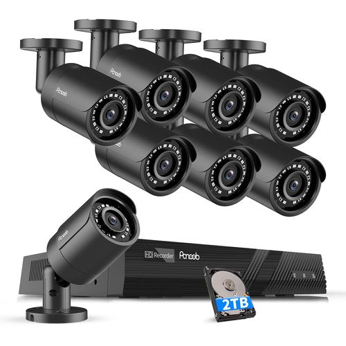 PANOOB PoE Security Camera System 4K, 8X 8MP Wired Outdoor Home Surveillance IP PoE Cameras with AI Human Vehicle Detection, Remote Access, Built-in Mic, 4K 8 Channel NVR 2TB HDD, PB37F30808-8M