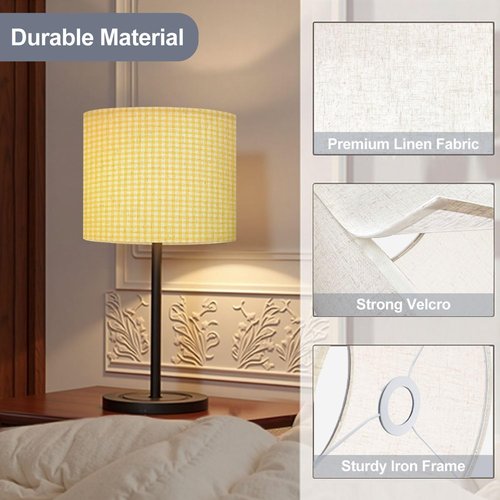Drum Lamp Shade Gingham pattern seamless Plaid repeat yellow white Design for print Lampshade for Floor Lamps Table Lamps Pendant Light 11"x8.9" Large Lamp Shades Replacement Linen Lampshades