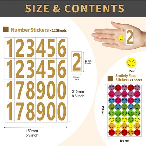 Keeshibao 288 Pcs 2" Mailbox House Numbers for Outside, Reflective Gold Number Stickers 2 inch 0-9, Vinyl Sticker by Number for Wedding Table, Address, Mail box, House, Signs, Office Hotel Room