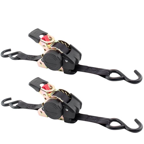 Erickson 34415 Pro Series Black Retractable Ratcheting Tie-Down Strap (Pack of 2, 1" x 10')