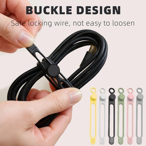 Data Cable Organizer, 2025 New Elastic Silicone Cable Straps Cord Organizer, Reusable Cable Ties Wire Organizer for Bundling and Fastening Earphone, Phone Charger (12 Pcs)