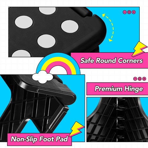 Delxo Folding Step Stool 11 Inch 2 Pack, Black Non-Slip Foldable Stools for Kids & Adults Up to 300 LBS, Step Stool with Handle, Lightweight for Kitchen/Bathroom/Bedroom/Garden