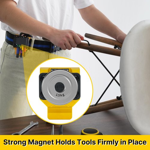 MELOTOUGH Magnetic Tool Holder, N48 Strong Magnetic Belt Clip for Nails, Screws, Drill Bit, Wrenches, Screwdrivers, Hammer, Sockets and Other Metal Tools and Hardware - Fits Up to 2.7" Belt (Yellow)