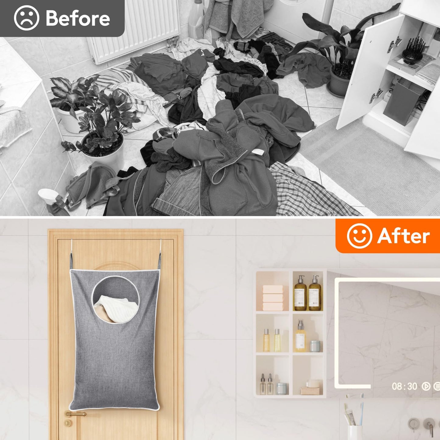 Home dormitory waterproof double pocket round mouth hanging dirty clothes basket bathroom storage hanging bag, behind the door laundry basket clothes toy storage bag easy to clean