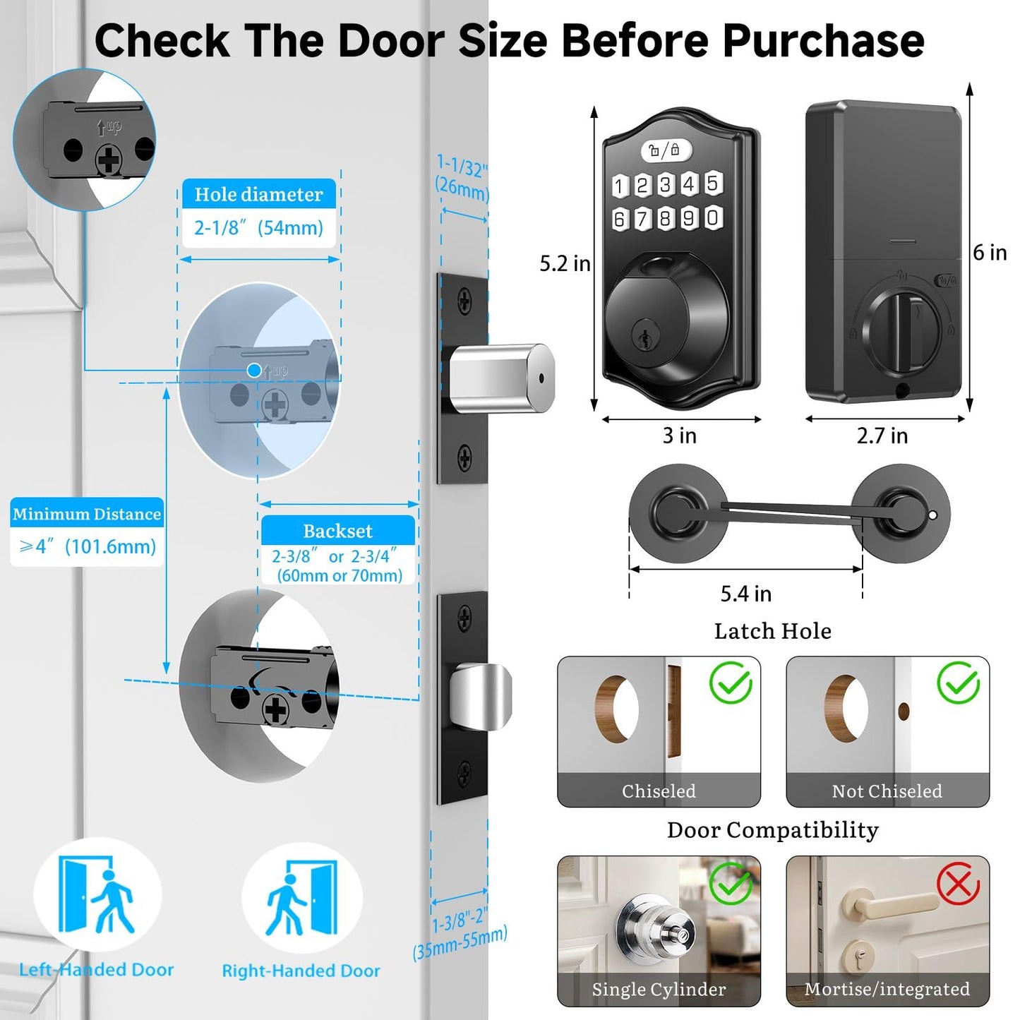 keyless Entry Door Lock deadbolt with Handle Set-Front Fingerprint Smart Locks with 2 Lever Handles-Keypad Code Deadbolt -App Control,Auto Lock