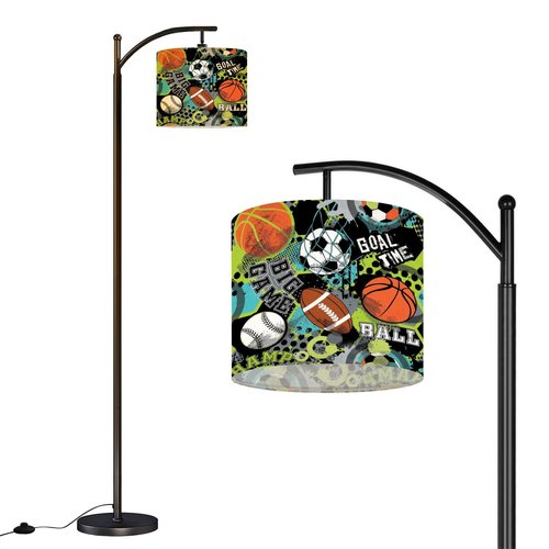 DERUINVAIO Basketball Seamless Sport Rugby Baseball Arc Floor Lamp with Remote Tall Standing Light Working with Adjust Head Dimmable LED Bulb Reading Light for Living Room Office