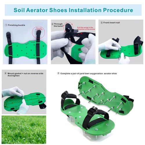 Anazous Lawn Aerator Shoe Upgrades Garden Spike Shoes Heavy Strap Grass Aeration Shoes for Yard Soil Aerating Spike Tool (Green)