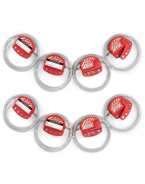 QWORK Lockout Tagout Cable Lock, 8 Pack Adjustable Steel Vinyl Coated Cable Lockout, 3/16" Diameter, 5.9' Length, Red