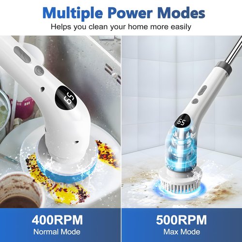 Qimedo Handheld Spin Scrubber with 40In Extended Long Handle, Rechargeable Electric Shower Scrubber for Cleaning, Cordless Power Dish Scrubber with 7 Brushes for Bathtub Grout Tile Floor