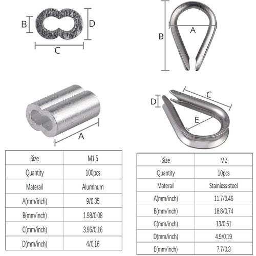 YingYa BIS Wire Crimping Tool Kit, 100FT Stainless Steel Cable, 100PCS Aluminum Crimping Loop Sleeve, Wire Rope Thimble
