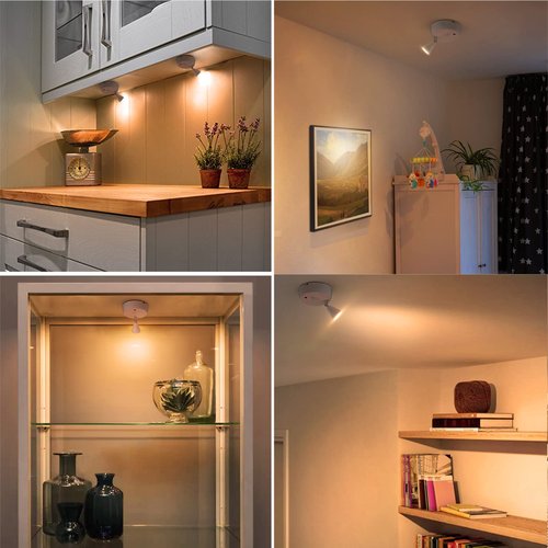 Olafus Spot Lights Indoor 4 Pack, Spotlight Battery Operated, Dimmable LED Accent Light Remote Control, 2700K Warm White Small Uplight Focus Light for Display Painting Picture Artwork Closet