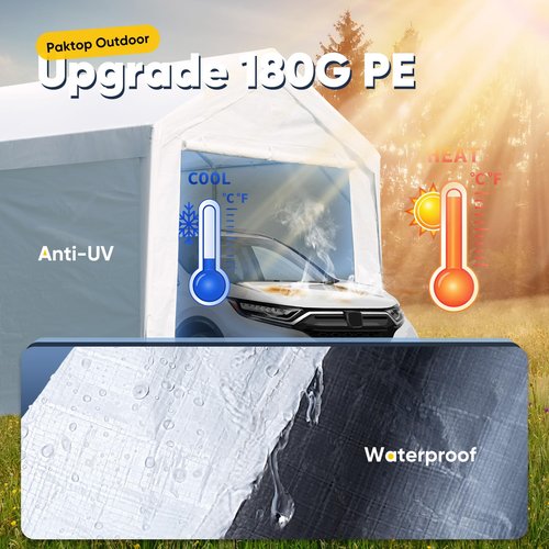 PEAKTOP OUTDOOR 12x20 ft Heavy Duty Carport with Removable Sidewalls, Portable Car Canopy, Garage Tent, Boat Shelter with Reinforced Triangular Beams, White