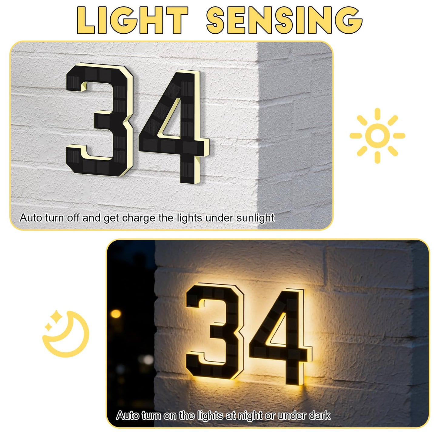 2026 New Solar House Numbers for Outside, Light Up Address Numbers for House, No Drill Adhesive or Screw Mount, IP65 Waterproof LED Illuminated Modern Address Sign, Dusk to Dawn (0, 6.7 inch)