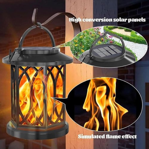 Boundbreed Upgraded Flickering Flame Solar Lantern Outdoor Waterproof Light, Dance Flame Solar Lantern Outdoor Lights, Hanging Solars Flickering Lanterns for Halloween Yard Patio Lawntable(2pcs)