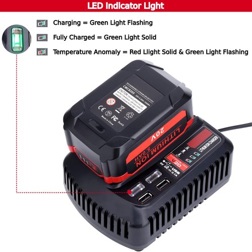 Tulepowceeng CMCB104 Fast Charger Compatible with Craftsman 20v V20 Lithium Battery CMCB201 CMCB202 CMCB205 CMCB209 CMCB206 CMCB202-2 Replacement for 20v Battery Charger CMCB100 CMCB102 CMCB124