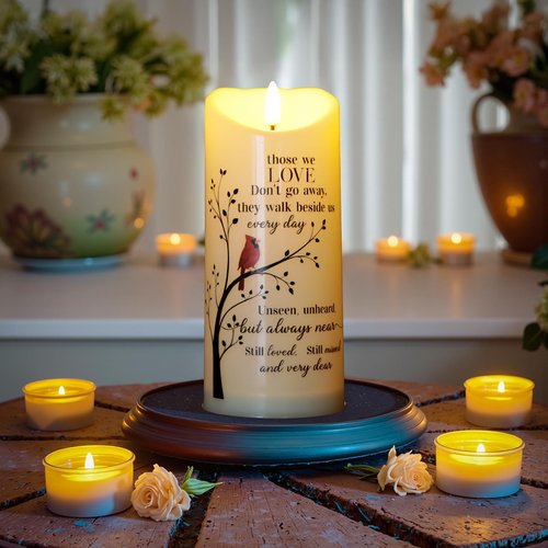 MULCHUM Memorial Flameless LED Candle with Remote Sympathy Gift for Loss of Loved One Battery Operated Candles Cardinal Remembrance Gift for Funeral Grief Prayers