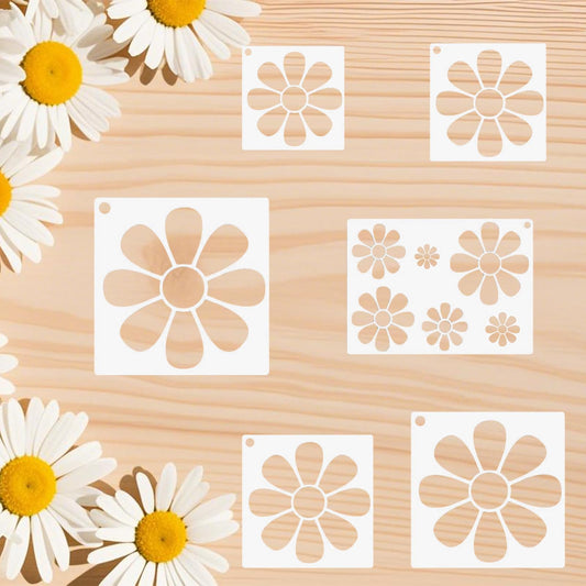 Large Flower Stencils for Painting on Walls, 6-12 Inch Daisy Stencil Reusable Floral Template for Wood Fence Canvas Fabric Crafts DIY Wall Art (6 Pack)
