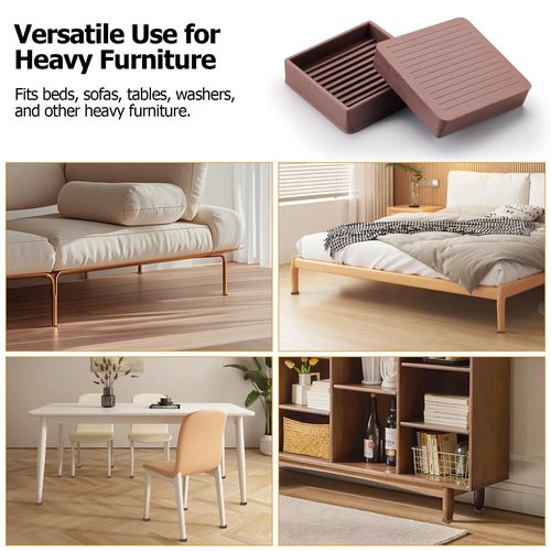 Non Slip Rubber Furniture Pads 3 inch 4PCS, Couch Bed Stoppers to Prevent Sliding, Furniture Coasters, Non Skid Furniture Grippers for Hardwood Floors Brown Square