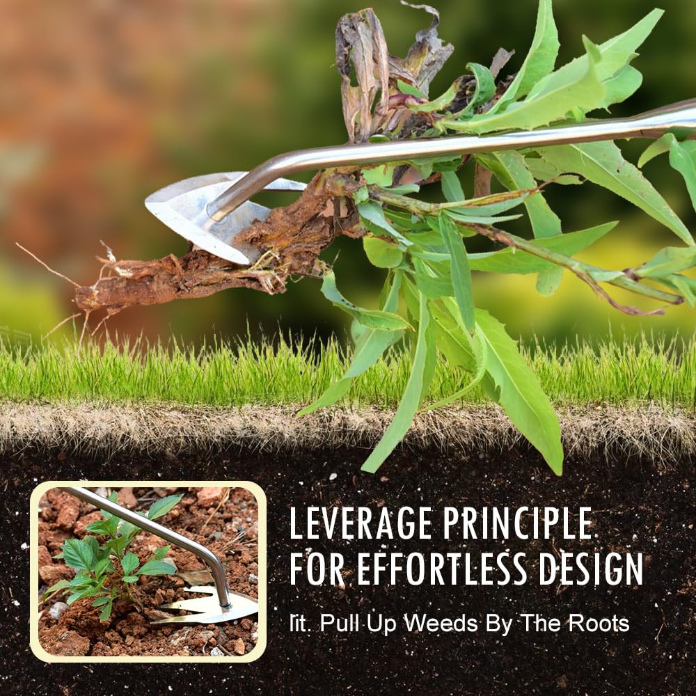 XieJY Manual Weed Remover Tool for Lawn and Garden, 2025 New Weeding Artifact Uprooting Weeding Tool with Handle, Weed Puller Tool 3 Tooth Manganese Steel for Gardening Backyard Farm (13.58 in)