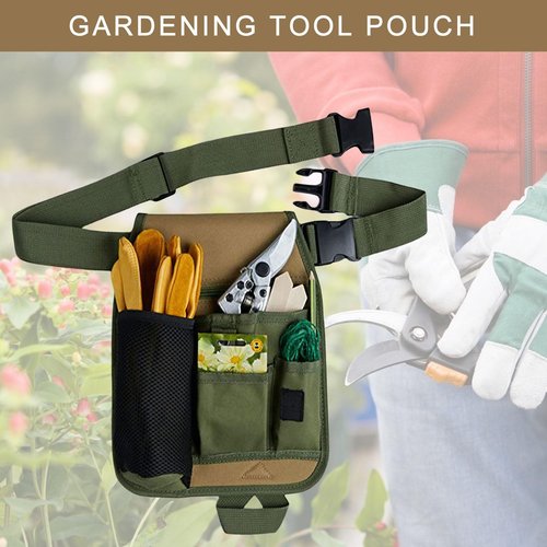 Heavy Duty Tool Belt, Tool Apron, Gardening Tool Holder with Adjustable Waist Organizers and Zippered Pockets for Professionals