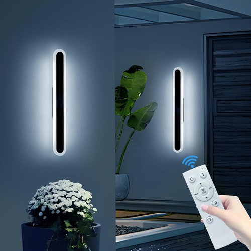 2 Pack Outdoor Wall Mounted Light, 23.6inch Modern Long Oval Exterior Sconce, 3000K-6000K Dimmable, IP65 Waterproof Strip Porch Lighting for Patio, Yard, Garage, House with Remote Control