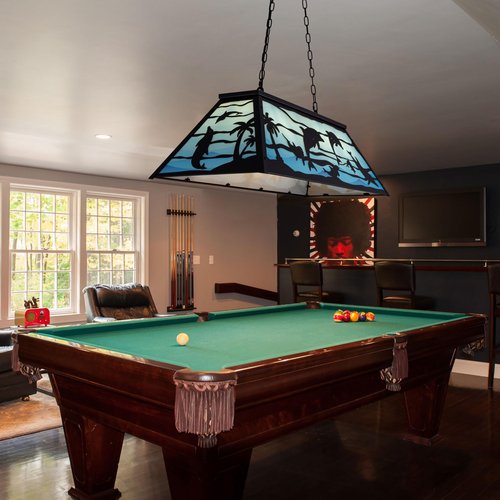 Wellmet Tiffany Pool Table Light 4 Lights, Game Room Billiard Table Lights, Modern Dining Room Chandeliers for Kitchen Island, Cabin, Dolphin Style (Blue)