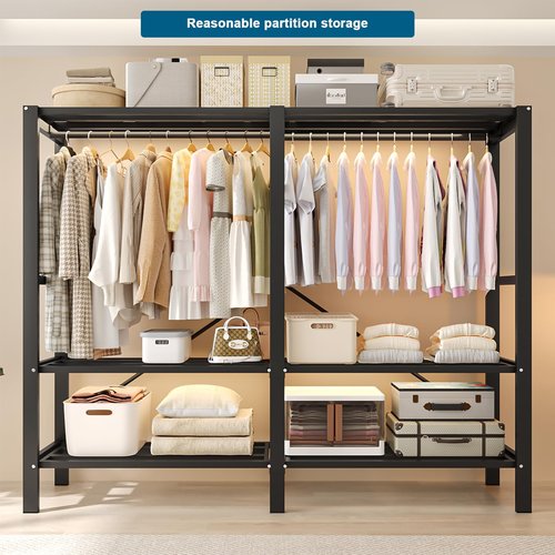 FPIGSHS Heavy Duty Clothes Rack with Cover Foldable Covered Clothes Rack for Hanging Clothes portable Wardrobe Closet System Freestanding Coat Storage Garment Racks for bedroom (grey, 95in)