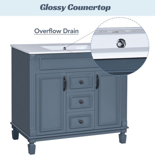 Merax 36” Bathroom Vanity with Sink, Freestanding Single Bathroom Sink Vanity Cabinet Set with 36” Countertop & Integrated Sink, 2 Doors & 2 Drawers (Sink Cabinet Only, Blue)