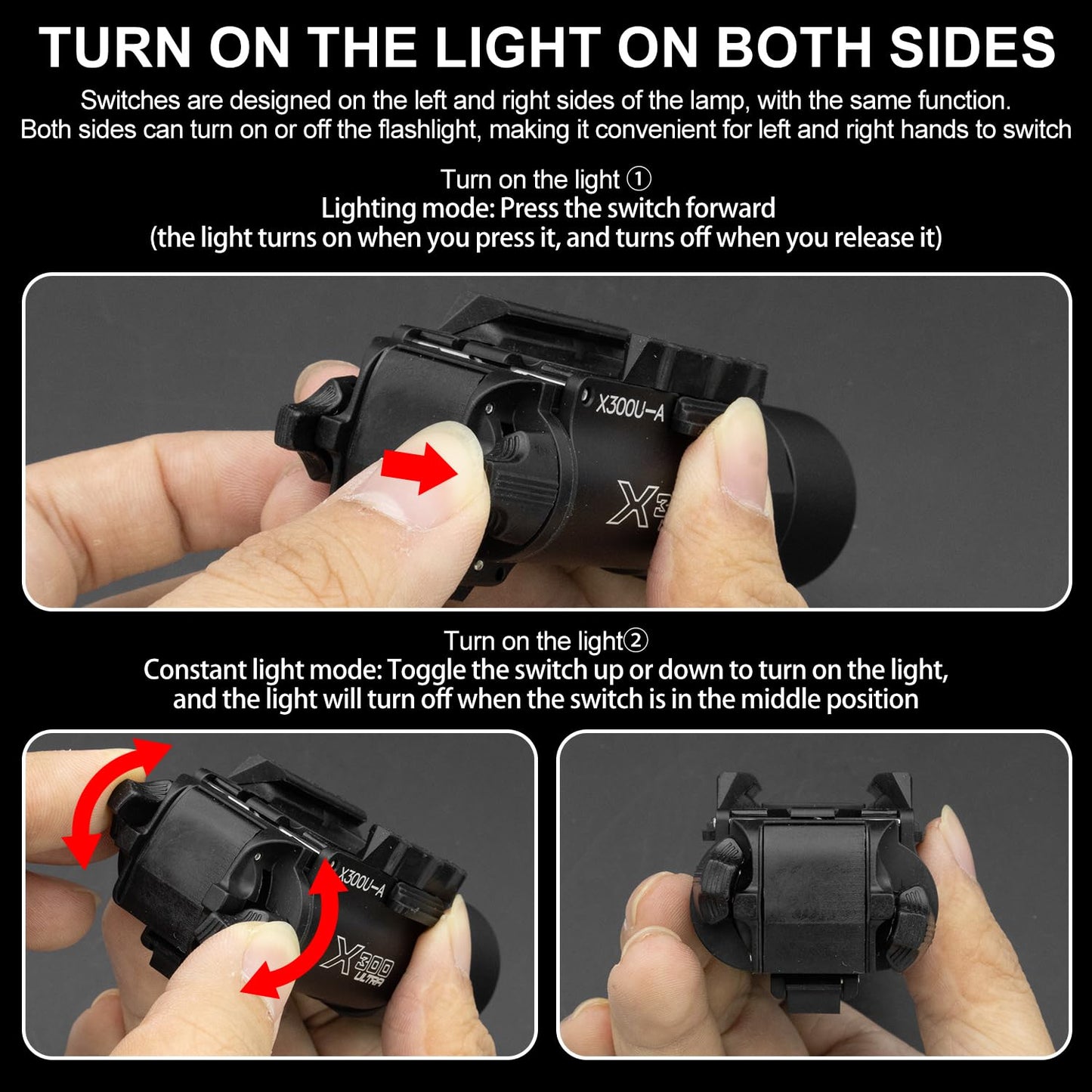 Zhongren X300-A Universal LED Tactical Flashlight 800-Lumen with Replaceable Slot Mount for Pistol and WeaponLight or Helmet ARC Rail (Black)