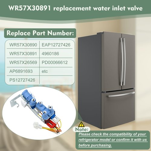 WR57X30890, WR57X30891 Water Inlet Valve Compatible with ge, hotpoint, haier Refrigerator: GNE25JYKGFFS, GNE27JMMAFES, GSS25GMHKCES etc. Isolation Valve and Jumper WR57X26569, AP6891693, PS12727426